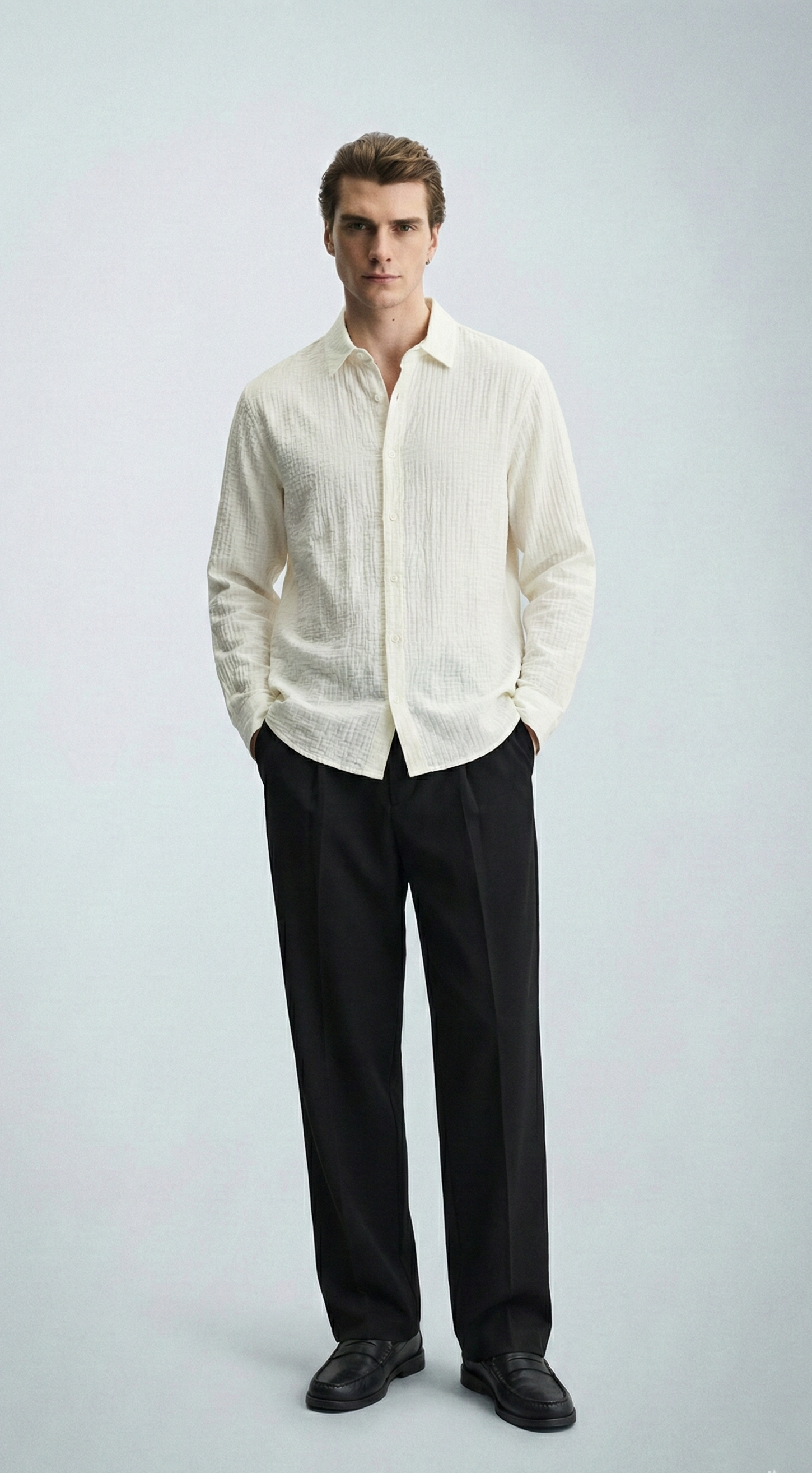 Сорочка ‘CLASSY’ з повітряної тканини, БІЛА