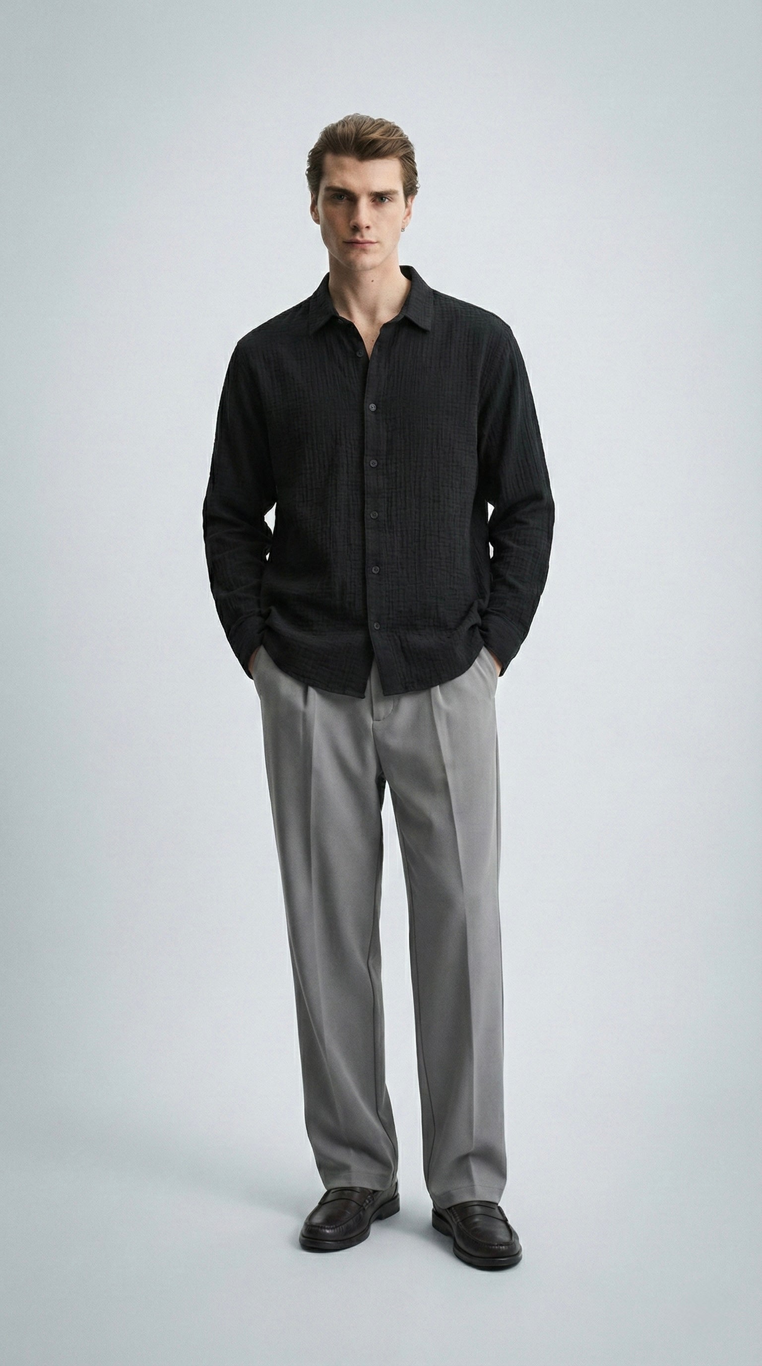 Сорочка ‘CLASSY’ з повітряної тканини, ЧОРНА