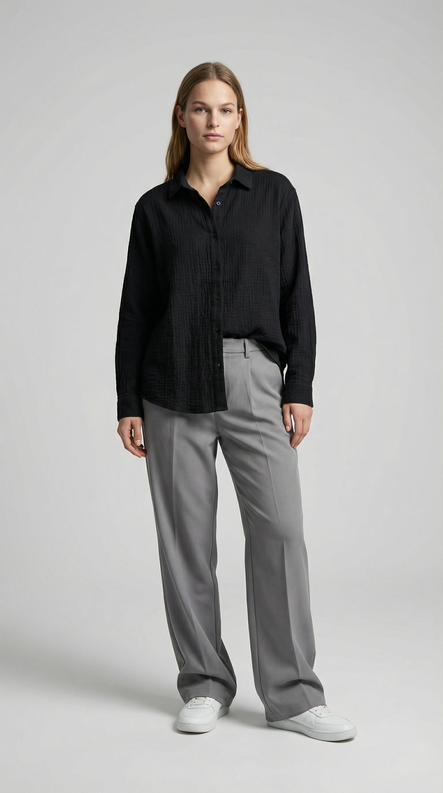 Сорочка ‘CLASSY’ з повітряної тканини, ЧОРНА