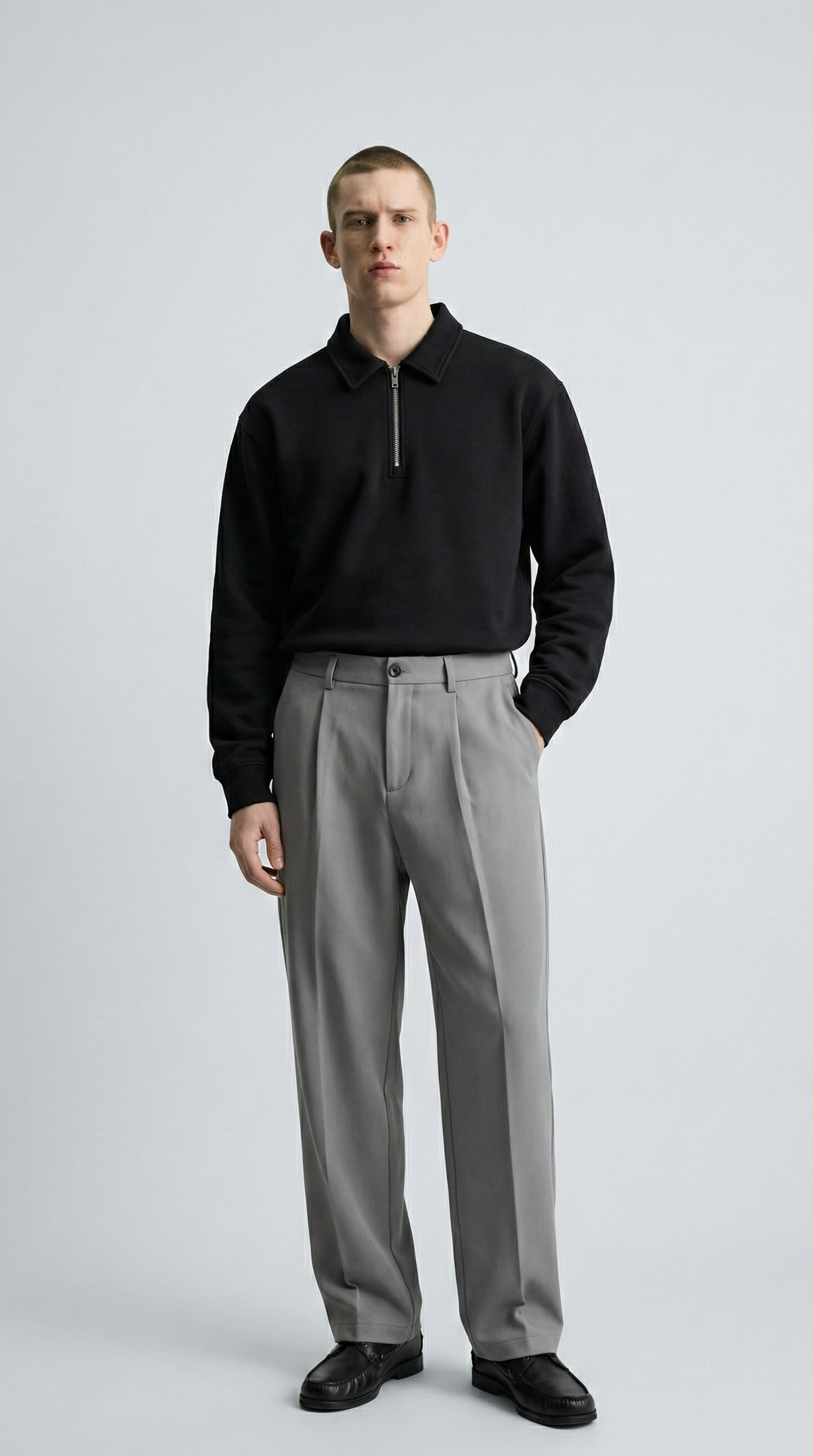 Світшот-polo ‘CLASSY’ з комірцем, ЧОРНИЙ